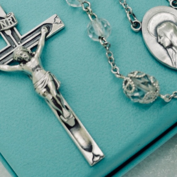 Sterling Silver and Crystal 39 Grams 22 1/2" Rosary - Picture 6 of 15